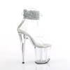 Pleaser - FLAMINGO824RS02 Sandale à bride à la cheville, Pole dance chaussures - Transparent/Couleur argent Product image